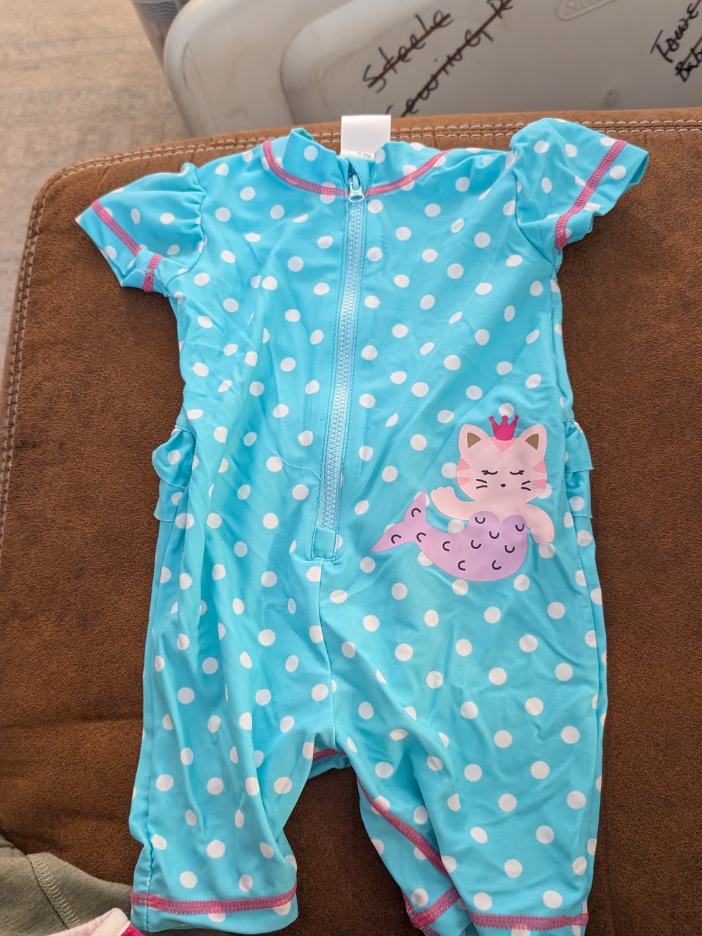 Little Me Blue Polka Dot Mermaid Cat One-Piece